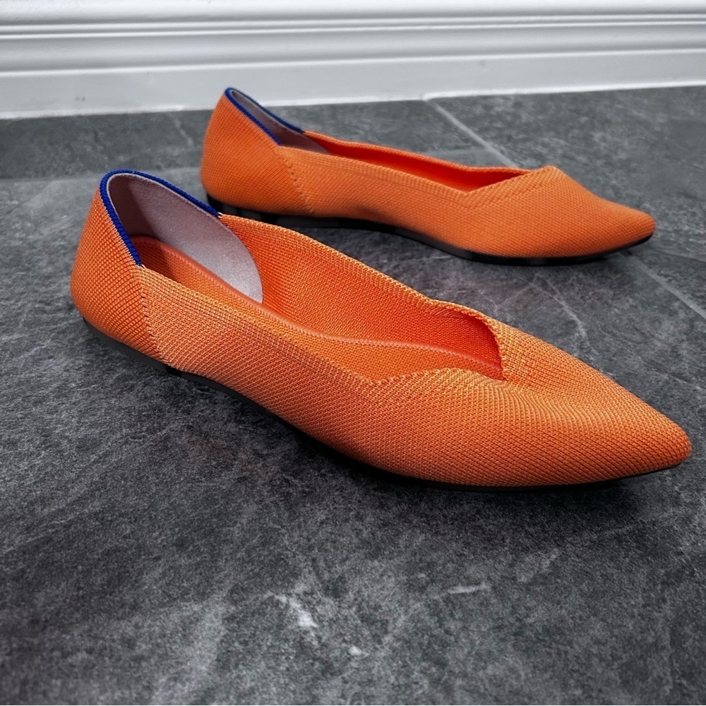 Rothy's Vibrant Tangerine Orange Ballet Flats Tortoiseshell Bottom Size 7.5 - Picture 2 of 13